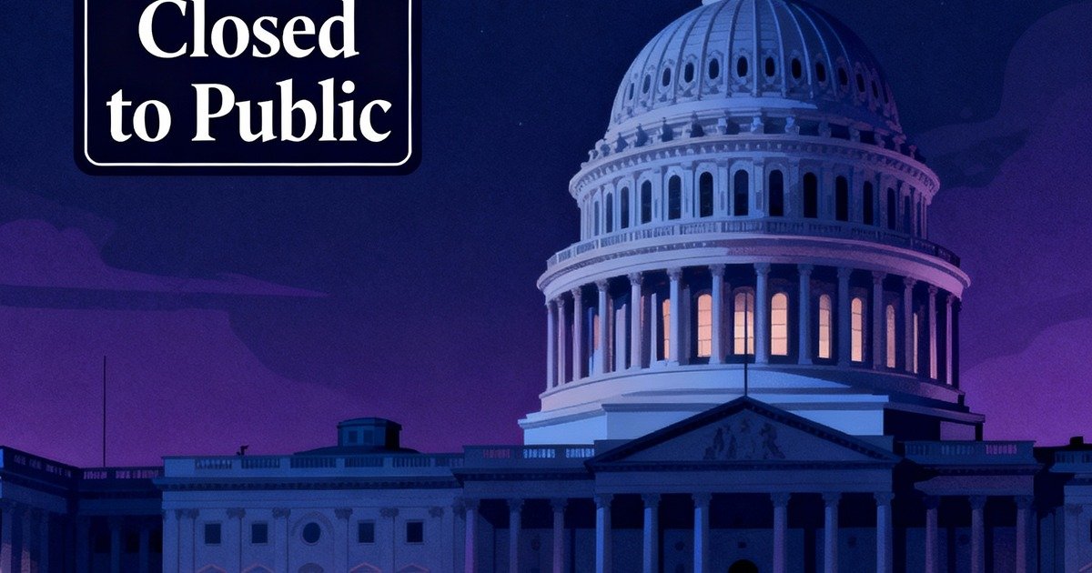 U.S. Capitol building with a symbolic closed sign.