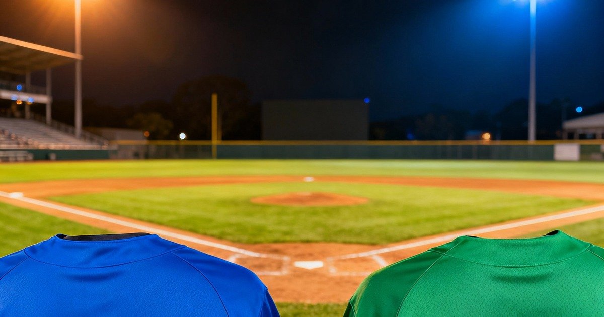 Baseball diamond under stadium lights.